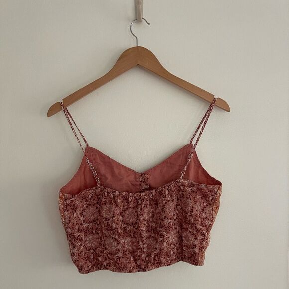 American Eagle Multi-Print Floral Linen Blend Cropped Cami Tank Top - Picture 9 of 9